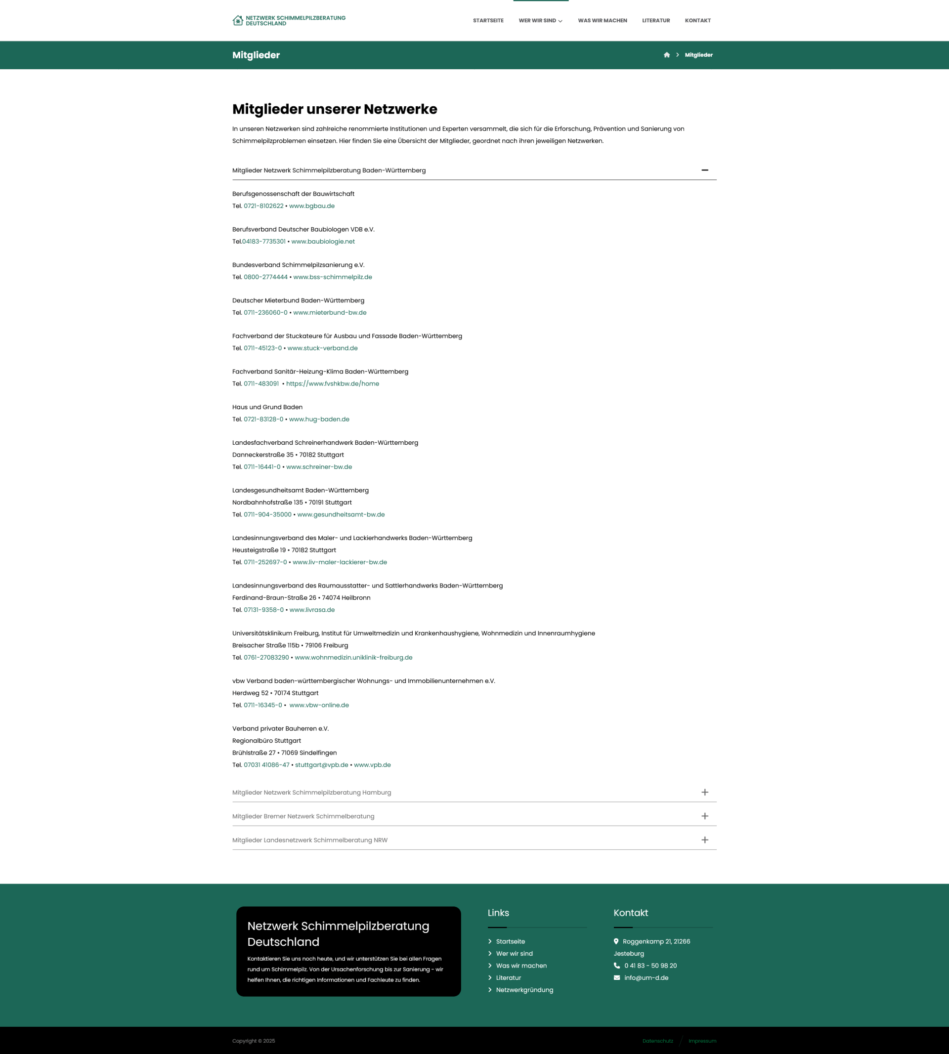 Netzwerk Schimmelpilzberatung Deutschland Website